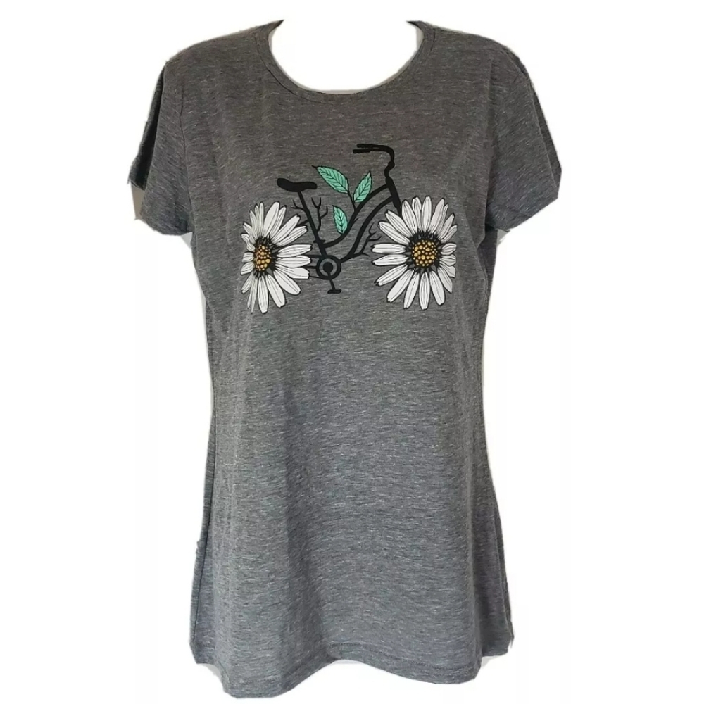Gray Daisy Bicycle short sleeve top shirt Medium